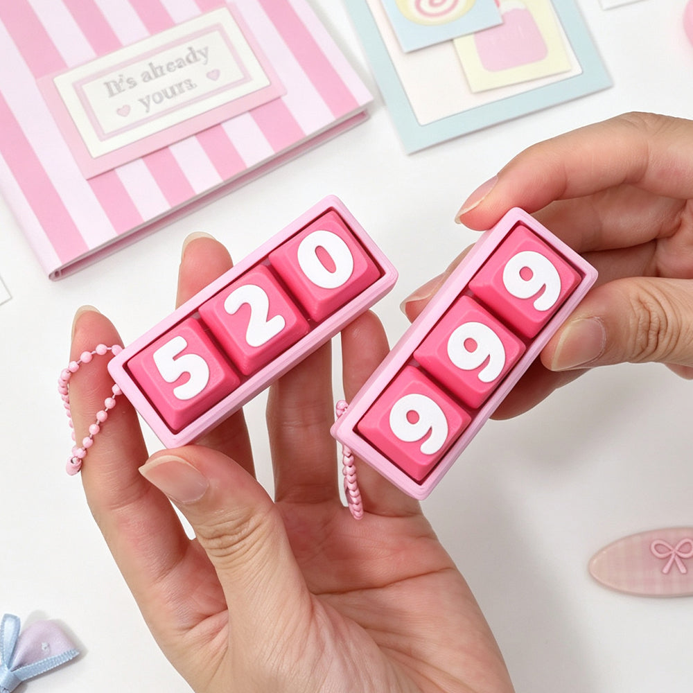 Pink Love Code 3-Key Mini Fidget Keyboard Keychain (520 & 999 Styles)