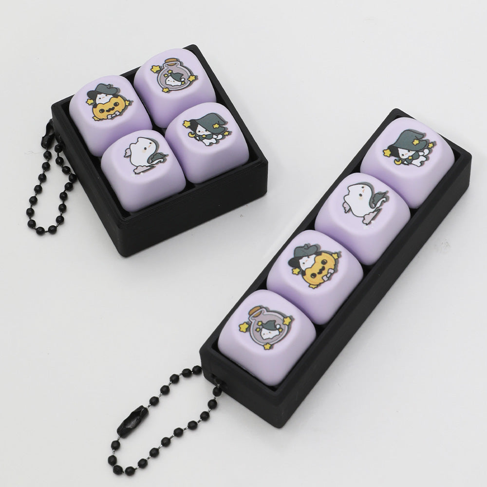 Purple Wizard Ghost 4-Key Mini Fidget Keyboard Keychain (Square & Strip 2 Styles)