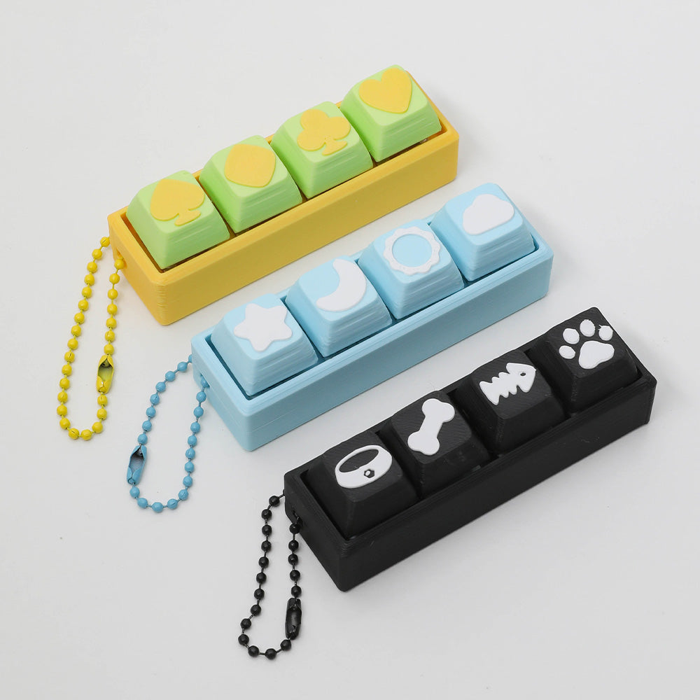 Themed 4-Key Fidget Keyboard Keychain – Multiple Creative Pattern Options