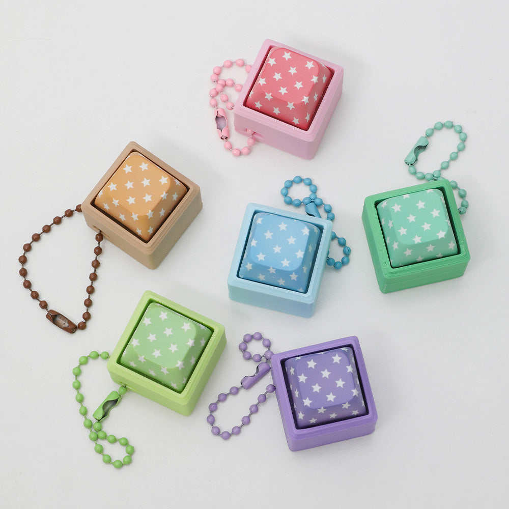 Pastel Star Print Key Shape Fidget Button Keychain Multi-color Set