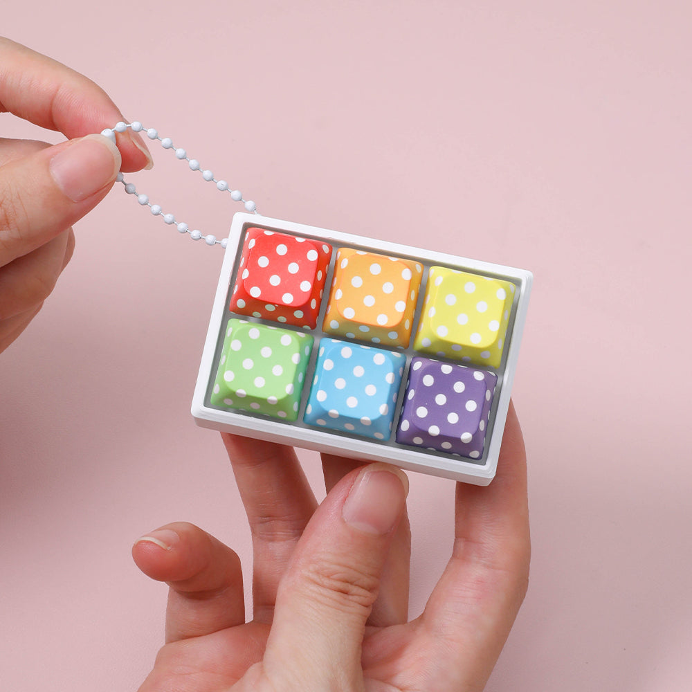 Rainbow Polka Dot 6-Key Clicker Fidget Toy Colorful Keycap Stress Relief Keychain