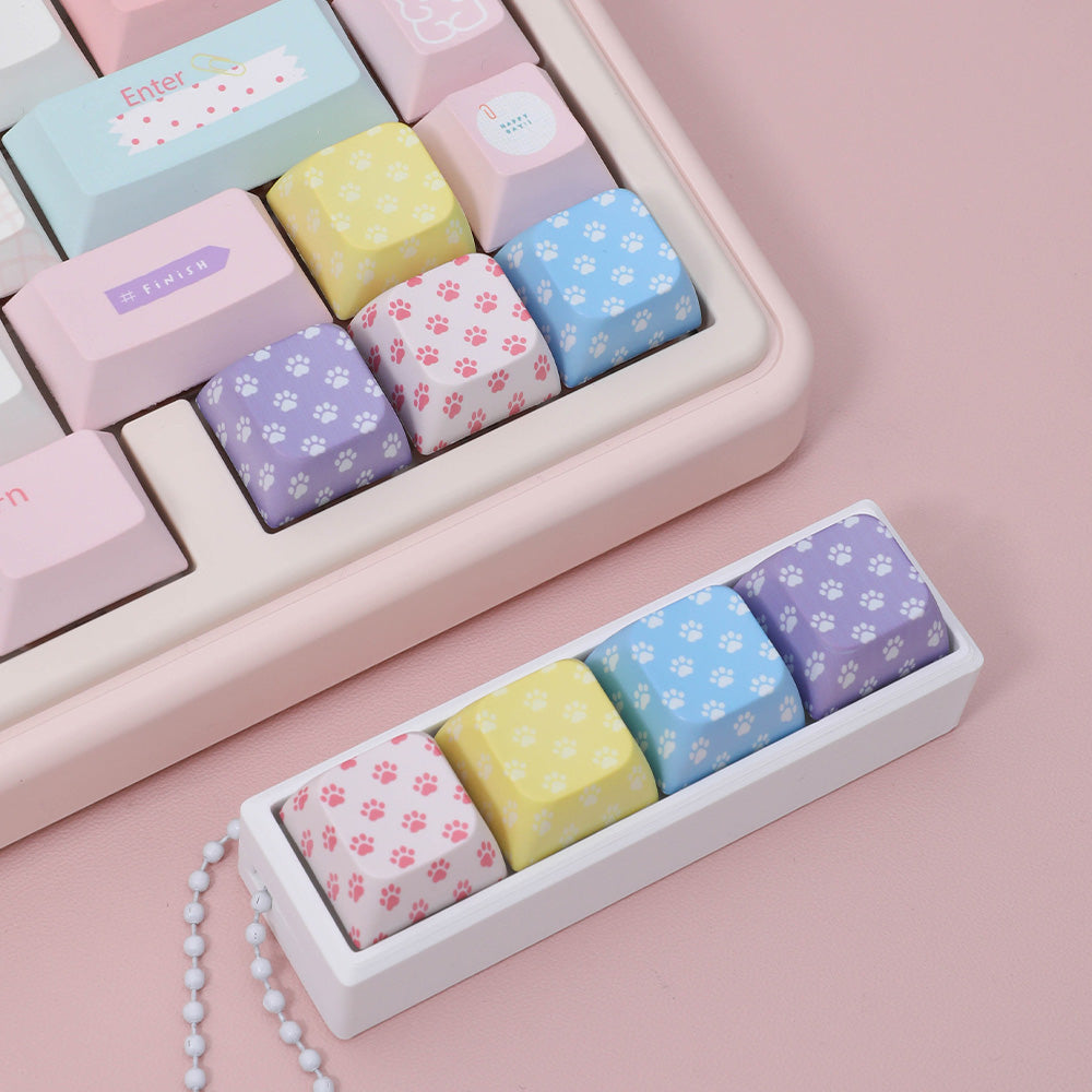 4-Key Pastel Cat Paw Print Fidget Keyboard Keychain