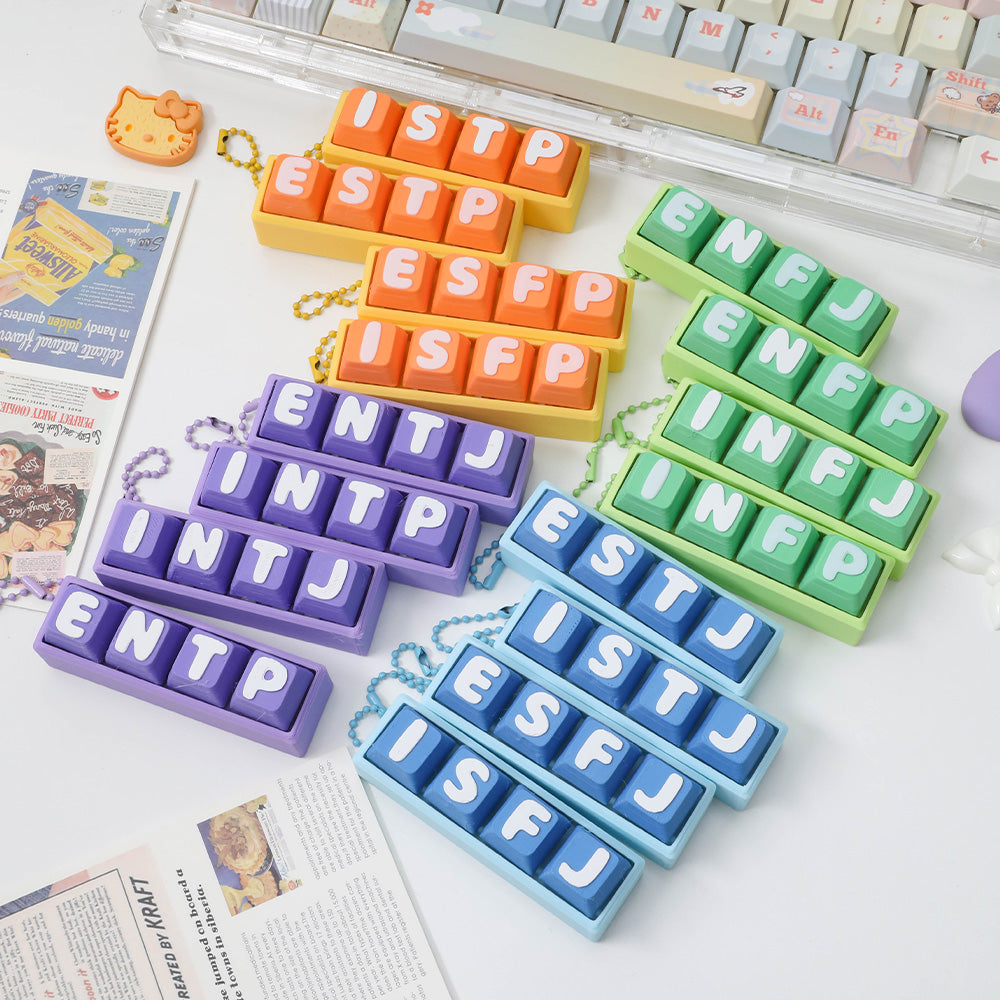 MBTI 4-Key Mini Fidget Keyboard Keychain Multi Pastel Color Set