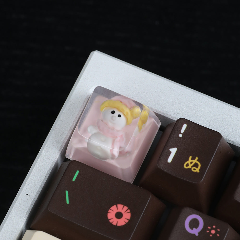 Pink Snowman Artisan Keycap, Cute 3D Resin Custom Keycap for Mechanical Keyboard, Christmas Winter Decor Key Cap
