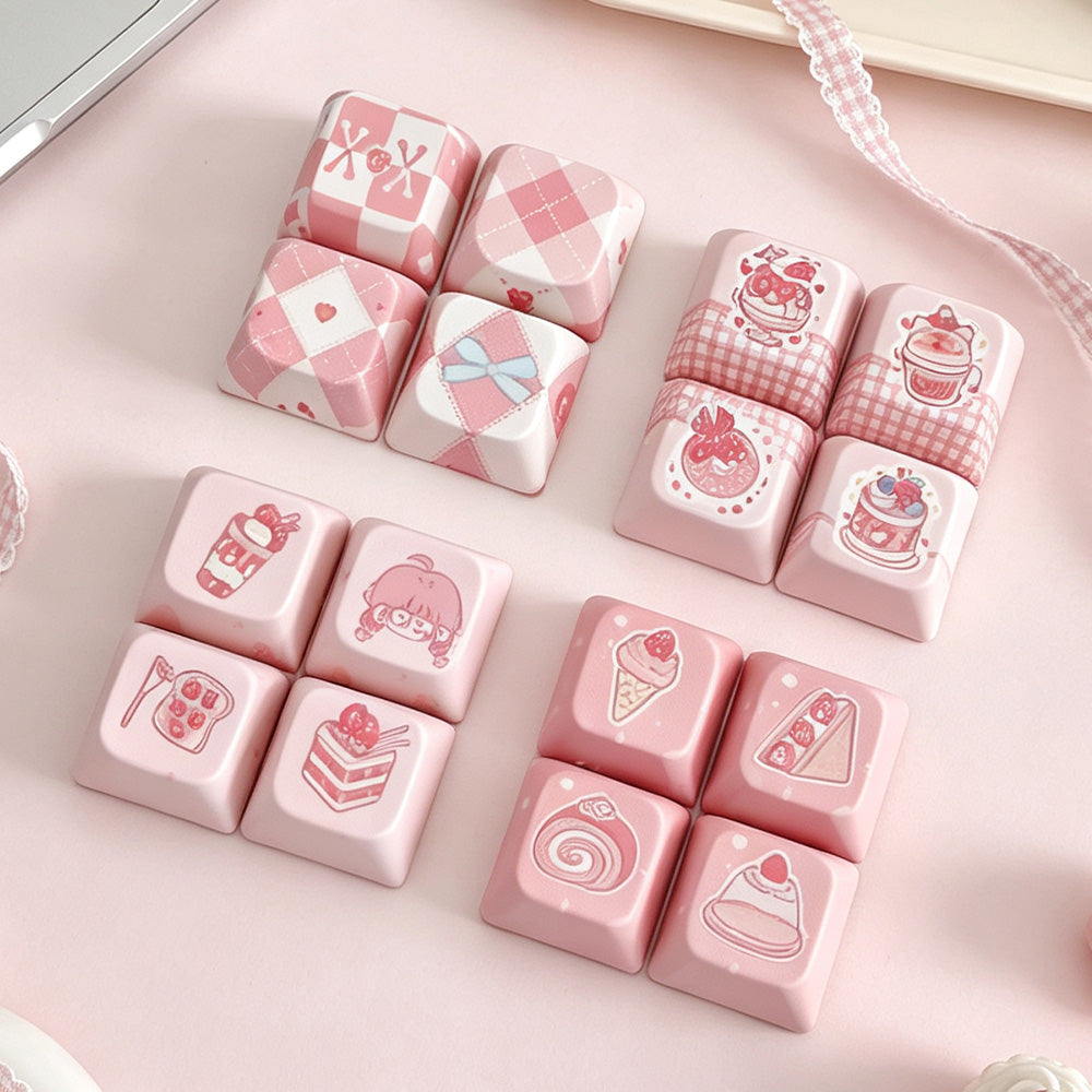 4‑Set Pink Sweet Dessert Themed Replacement Fidget Keycaps (Loose Keycaps Only)