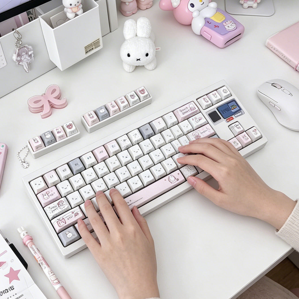 Pastel Miffy Bunny 8-Key Fidget Keychain – Match Your Cute Mechanical Keyboard
