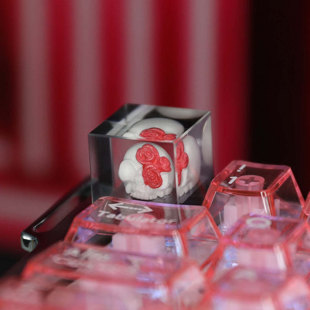 Skull & Roses Resin Artisan Keycap - Gothic Aesthetic for Mechanical Keyboards