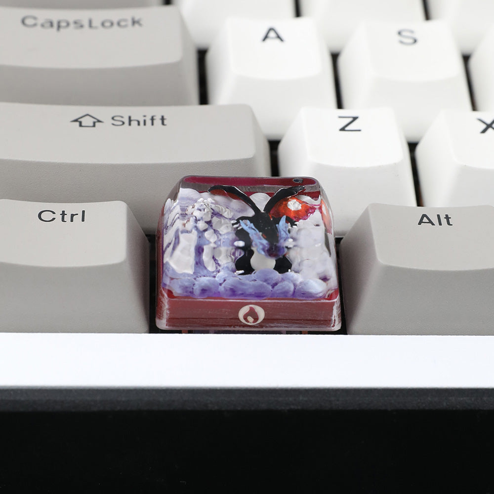 1.5U Shiny Black Charizard X Custom Keycap, Hand-Painted Pokémon Resin Keycap