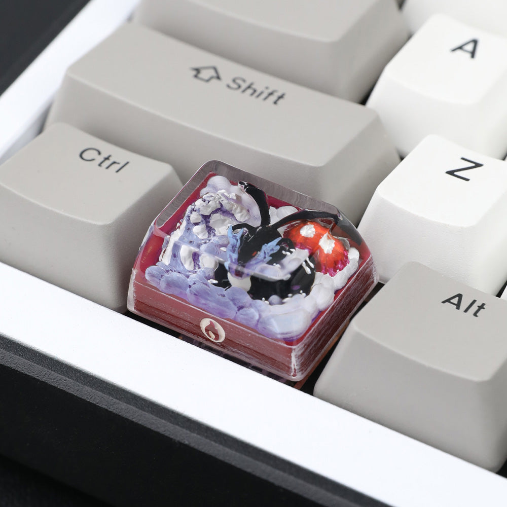 1.5U Shiny Black Charizard X Custom Keycap, Hand-Painted Pokémon Resin Keycap