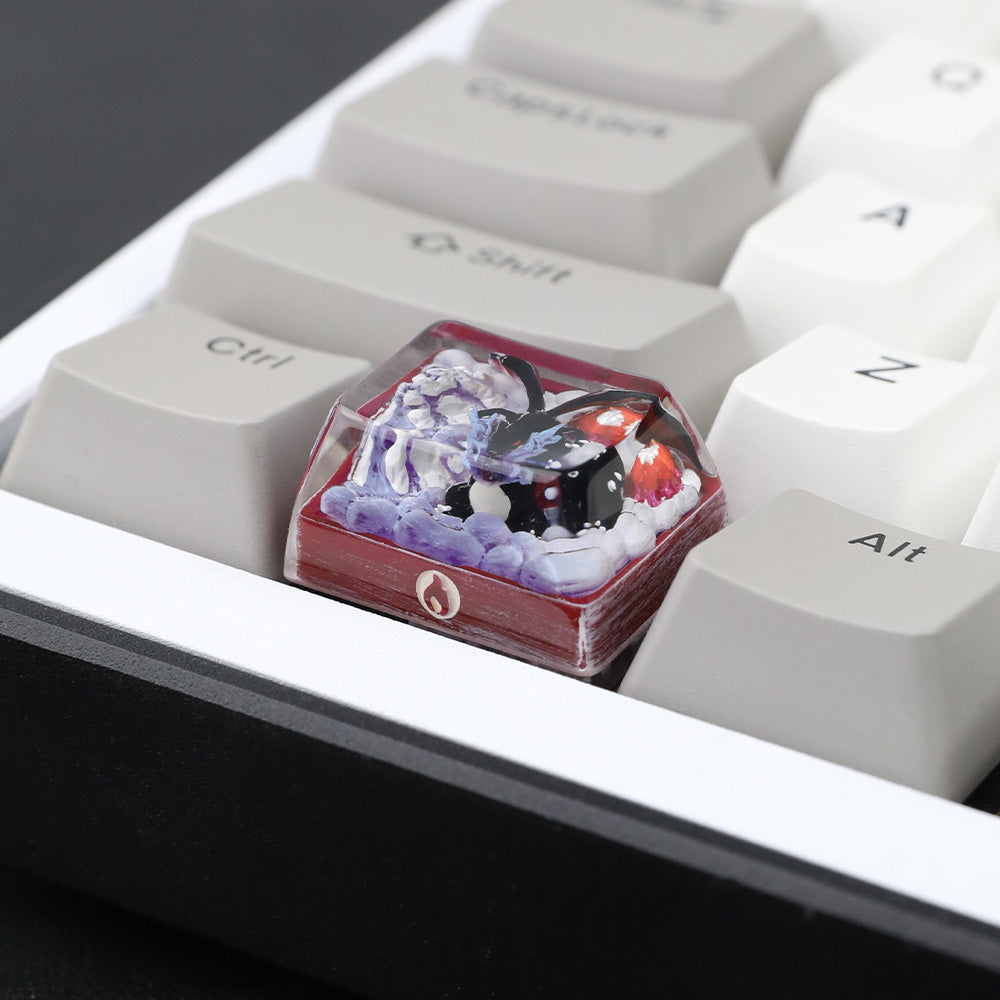 1.5U Shiny Black Charizard X Custom Keycap, Hand-Painted Pokémon Resin Keycap