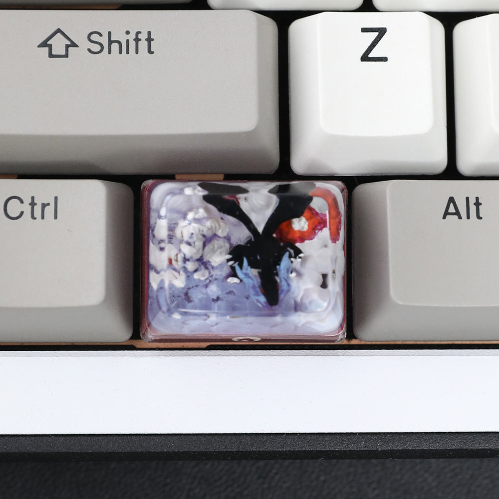 1.5U Shiny Black Charizard X Custom Keycap, Hand-Painted Pokémon Resin Keycap