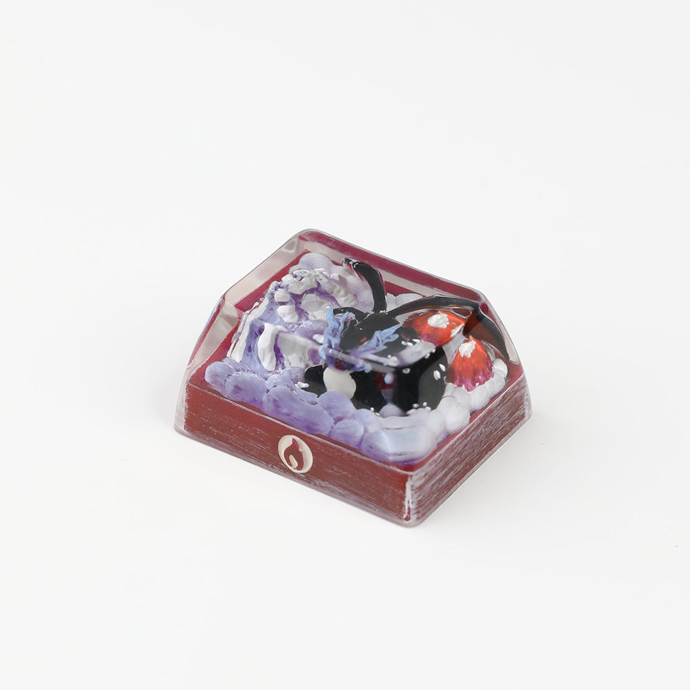 1.5U Shiny Black Charizard X Custom Keycap, Hand-Painted Pokémon Resin Keycap