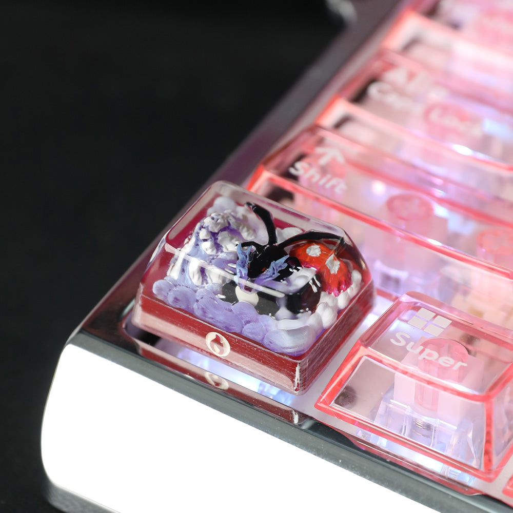 1.5U Shiny Black Charizard X Custom Keycap, Hand-Painted Pokémon Resin Keycap