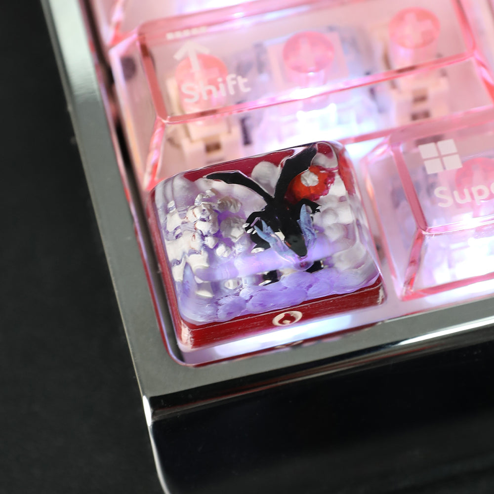 1.5U Shiny Black Charizard X Custom Keycap, Hand-Painted Pokémon Resin Keycap