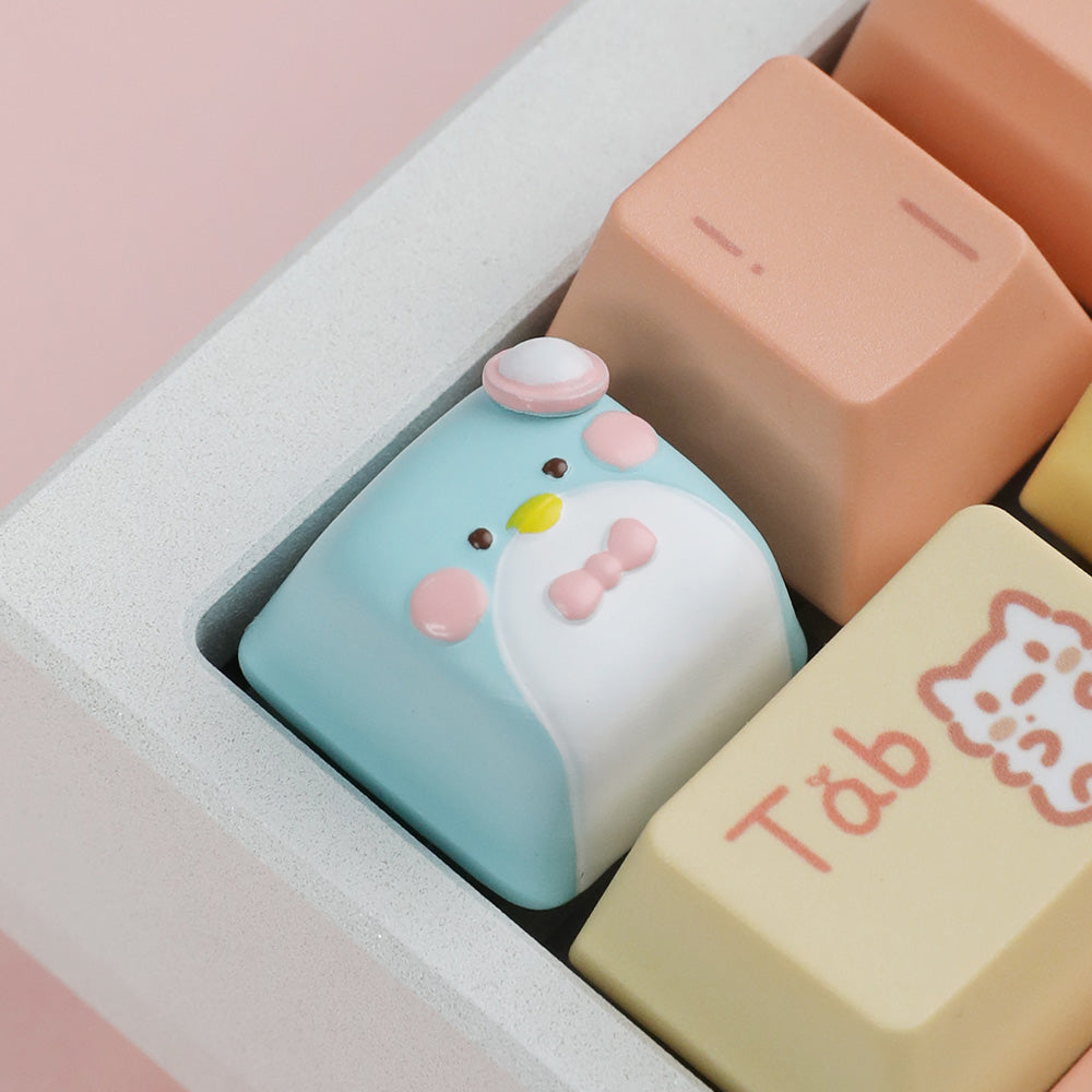 Cute Blue Penguin Artisan Keycap, Hand-Painted Kawaii Custom Keycap for Cherry MX Mechanical Keyboards
