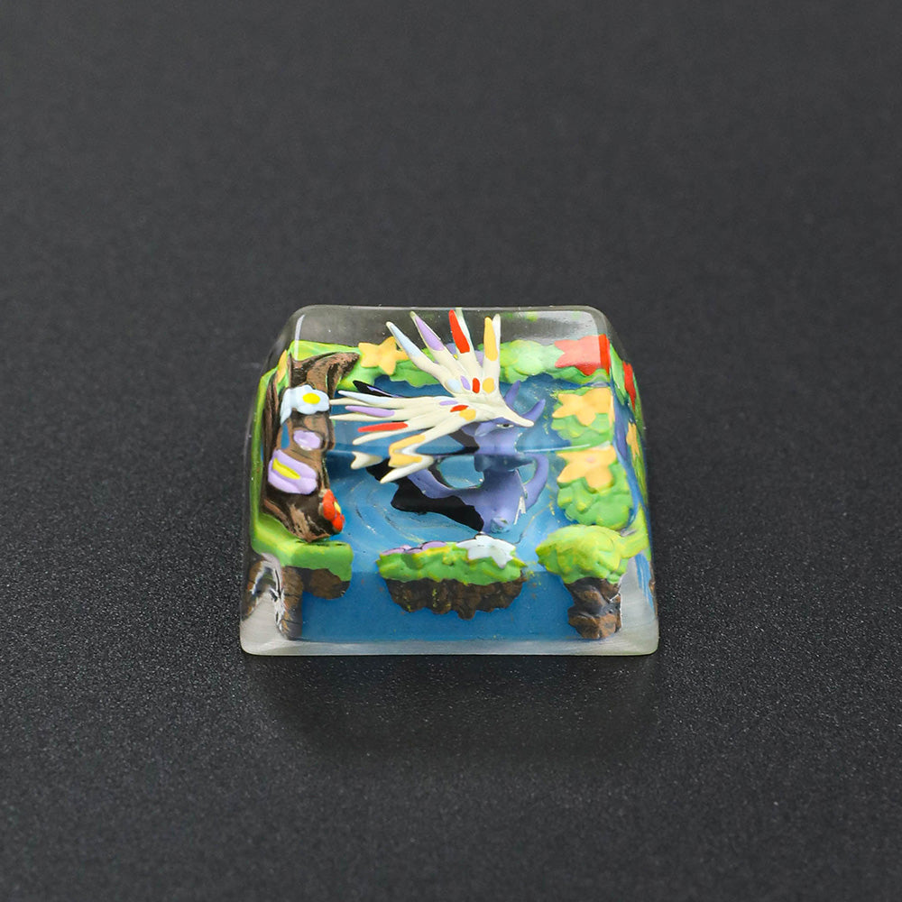 Pokémon Xerneas Artisan Resin Keycap - Handmade 3D Diorama for Mechanical Keyboards