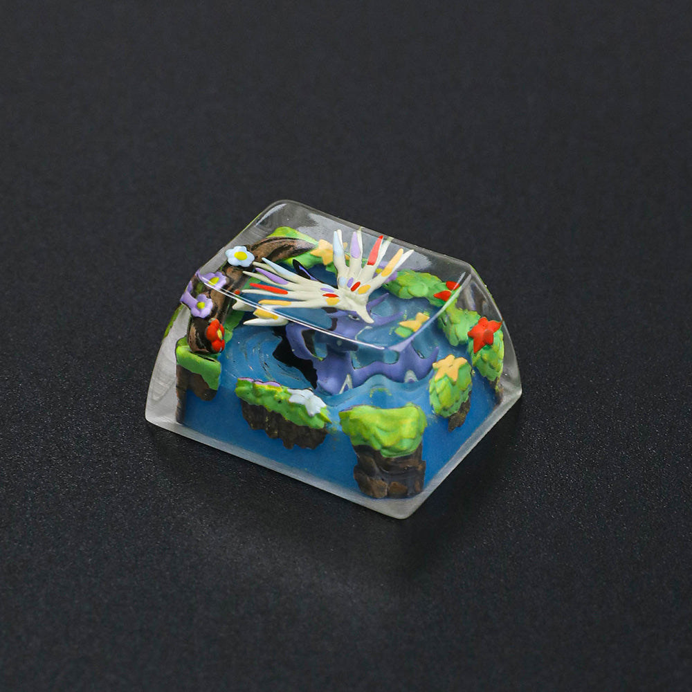 Pokémon Xerneas Artisan Resin Keycap - Handmade 3D Diorama for Mechanical Keyboards