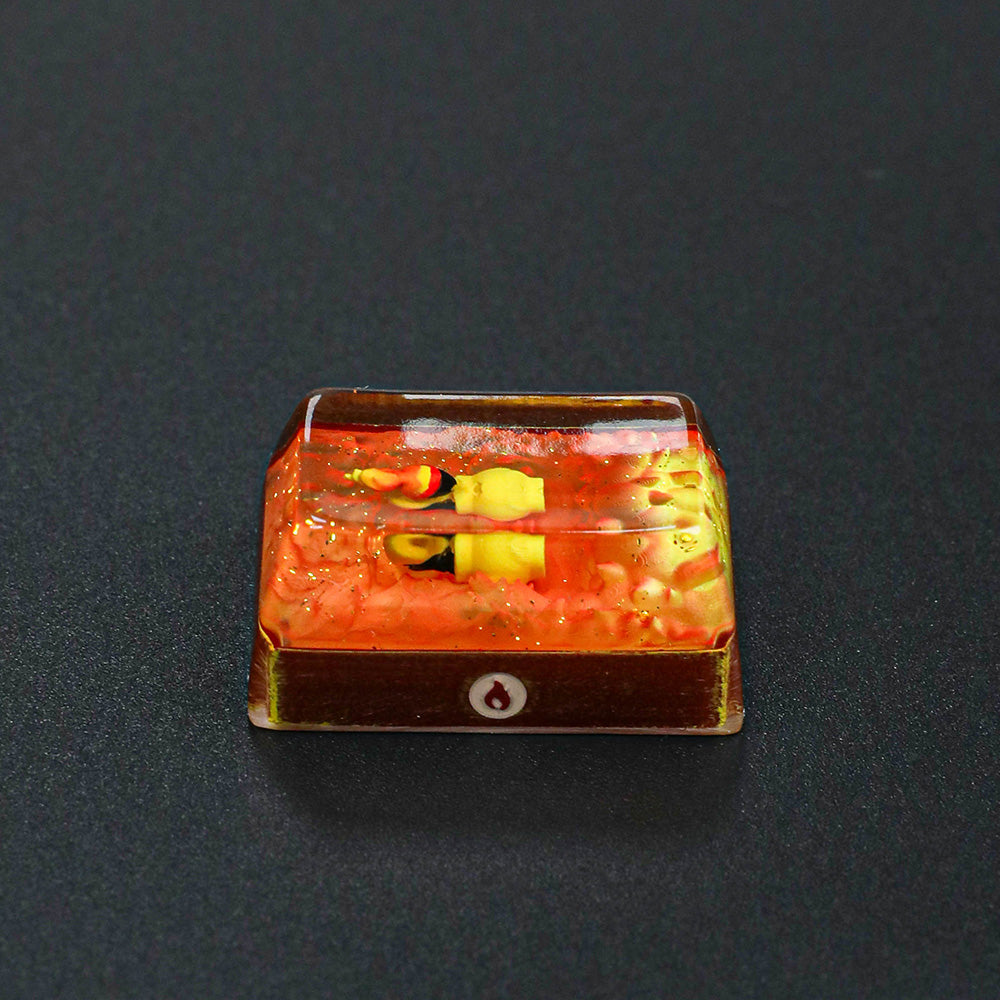 Handmade Pokémon Fire-Type Artisan Resin Keycap with Glitter Lava Base 1.5U