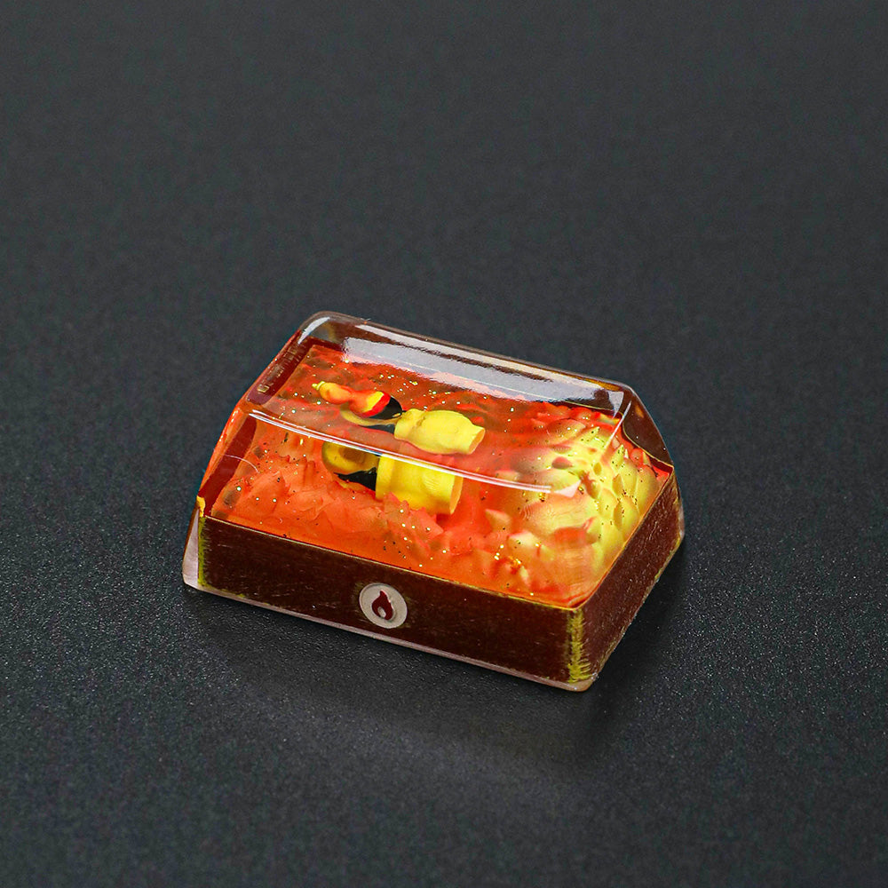 Handmade Pokémon Fire-Type Artisan Resin Keycap with Glitter Lava Base 1.5U