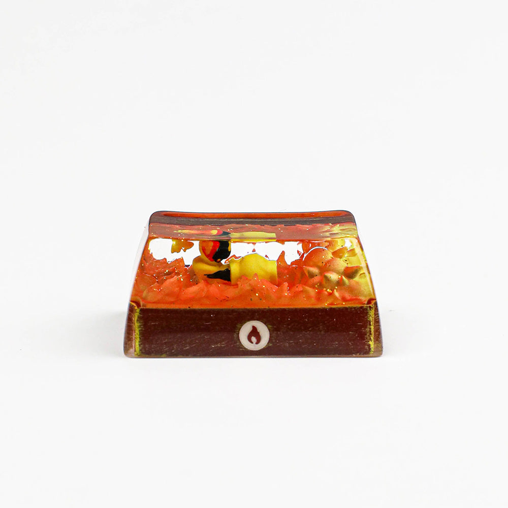 Handmade Pokémon Fire-Type Artisan Resin Keycap with Glitter Lava Base 1.5U