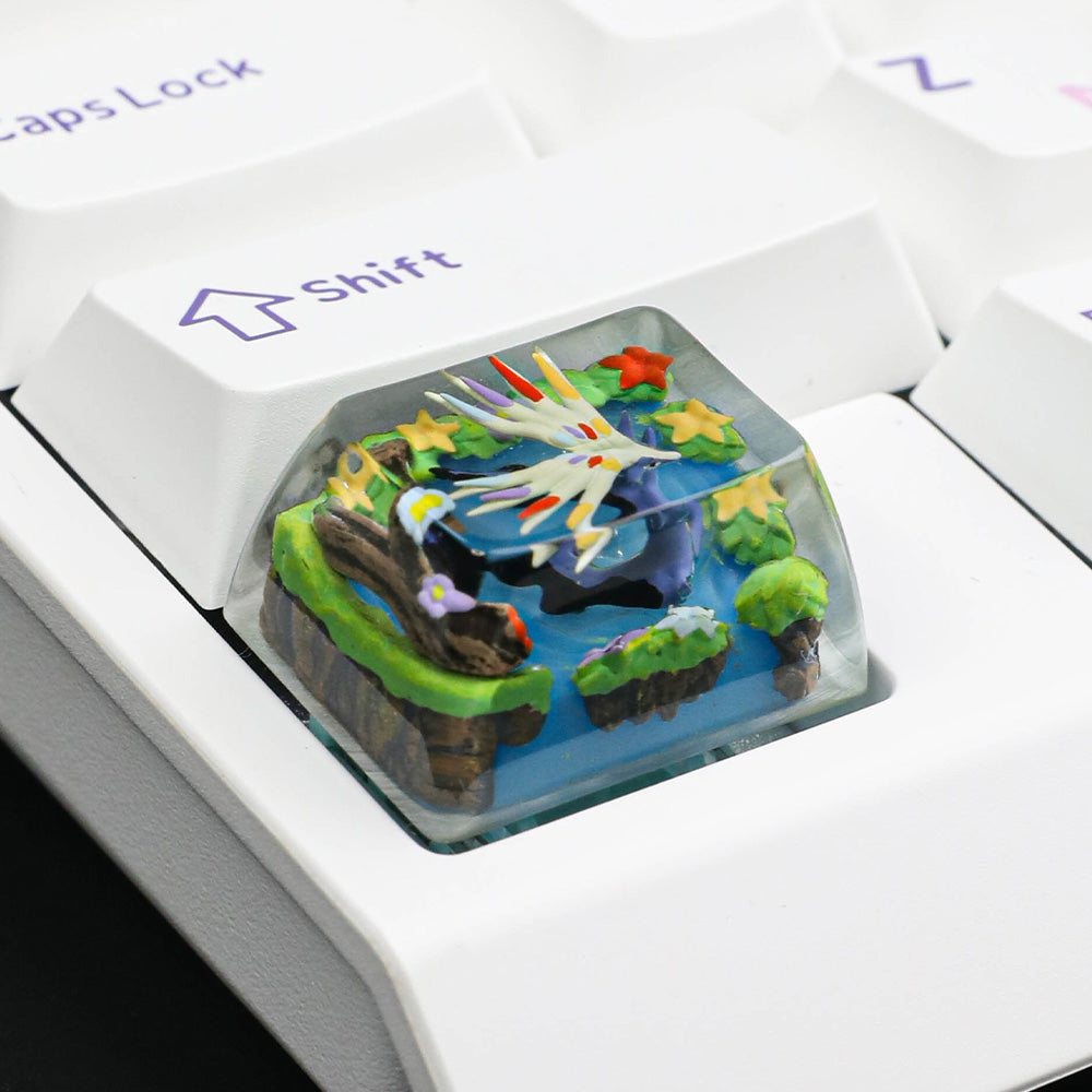 Pokémon Xerneas Artisan Resin Keycap - Handmade 3D Diorama for Mechanical Keyboards