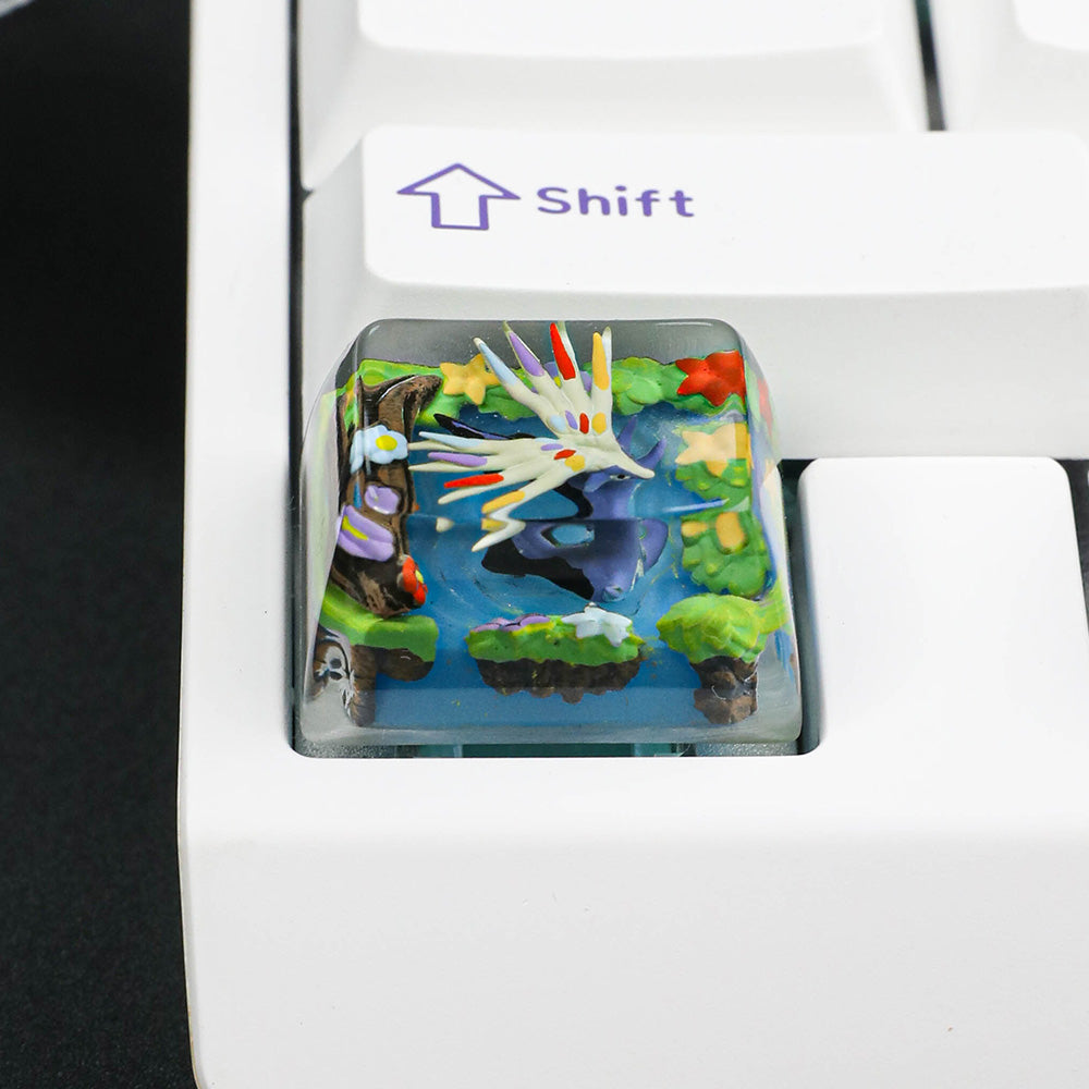Pokémon Xerneas Artisan Resin Keycap - Handmade 3D Diorama for Mechanical Keyboards