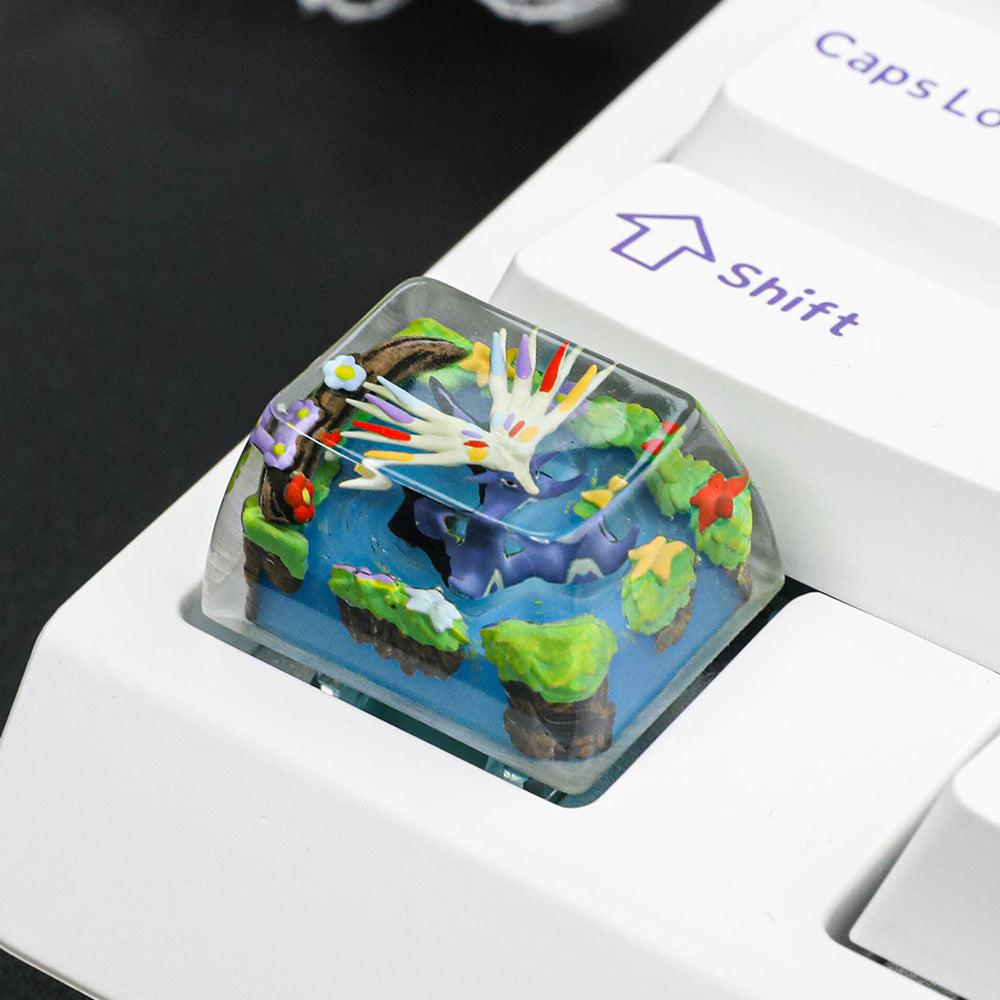 Pokémon Xerneas Artisan Resin Keycap - Handmade 3D Diorama for Mechanical Keyboards