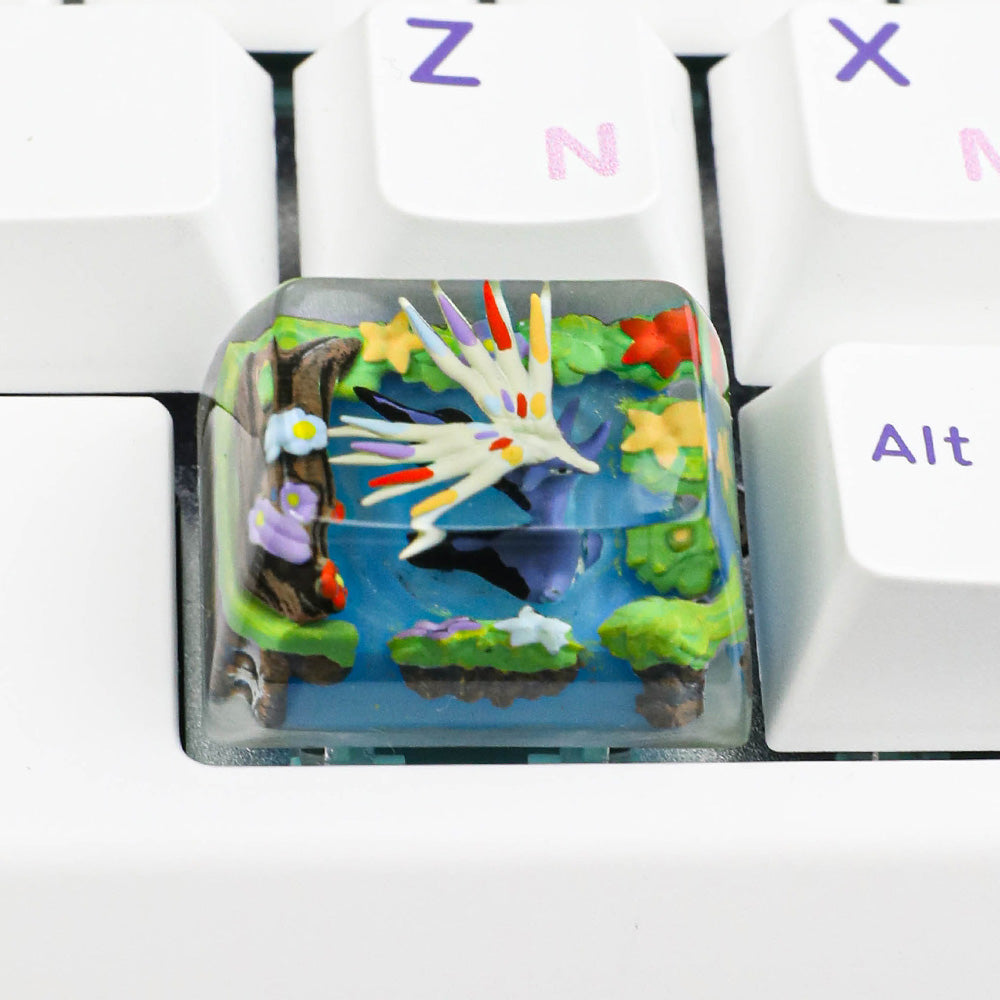 Pokémon Xerneas Artisan Resin Keycap - Handmade 3D Diorama for Mechanical Keyboards