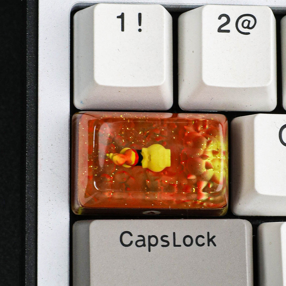 Handmade Pokémon Fire-Type Artisan Resin Keycap with Glitter Lava Base 1.5U