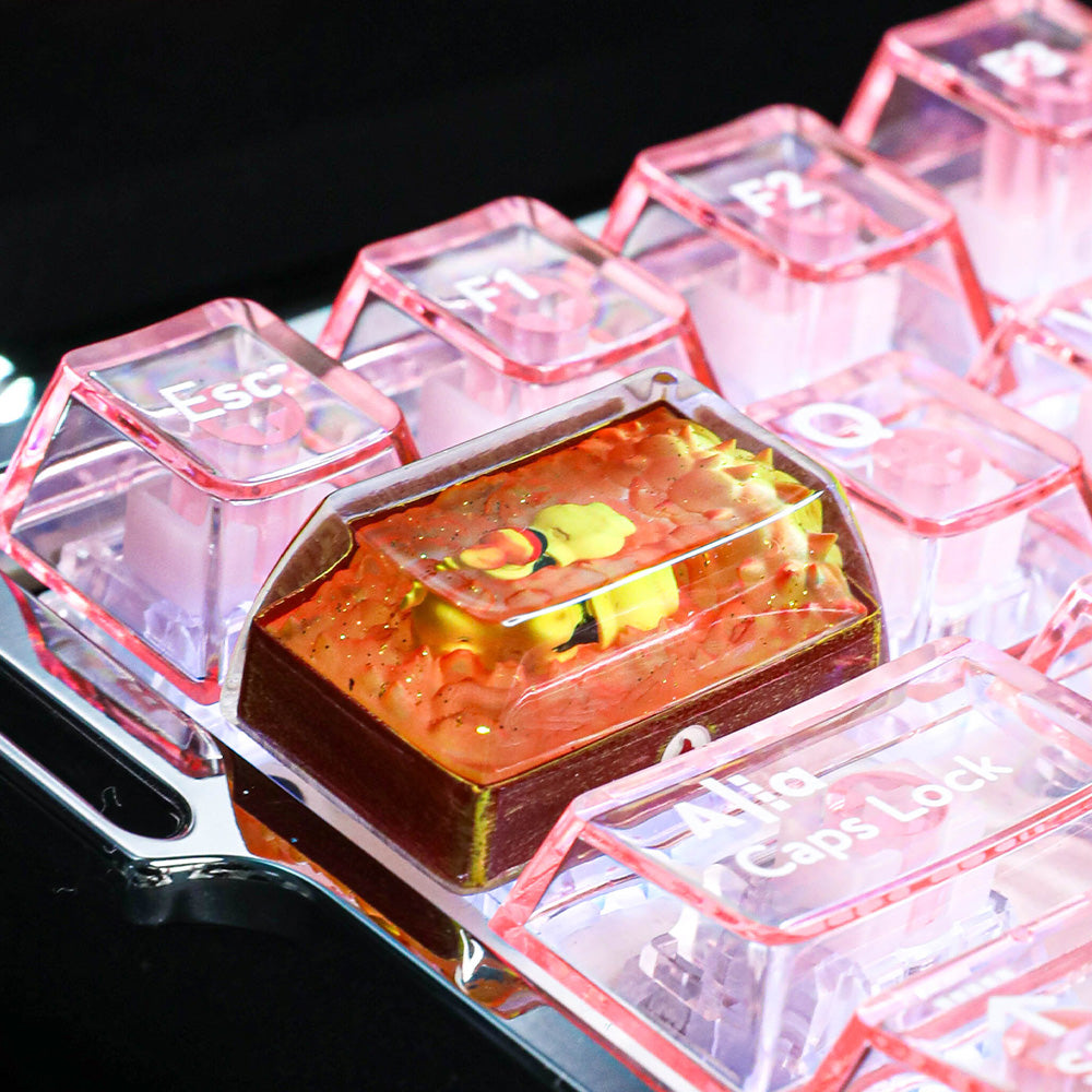 Handmade Pokémon Fire-Type Artisan Resin Keycap with Glitter Lava Base 1.5U