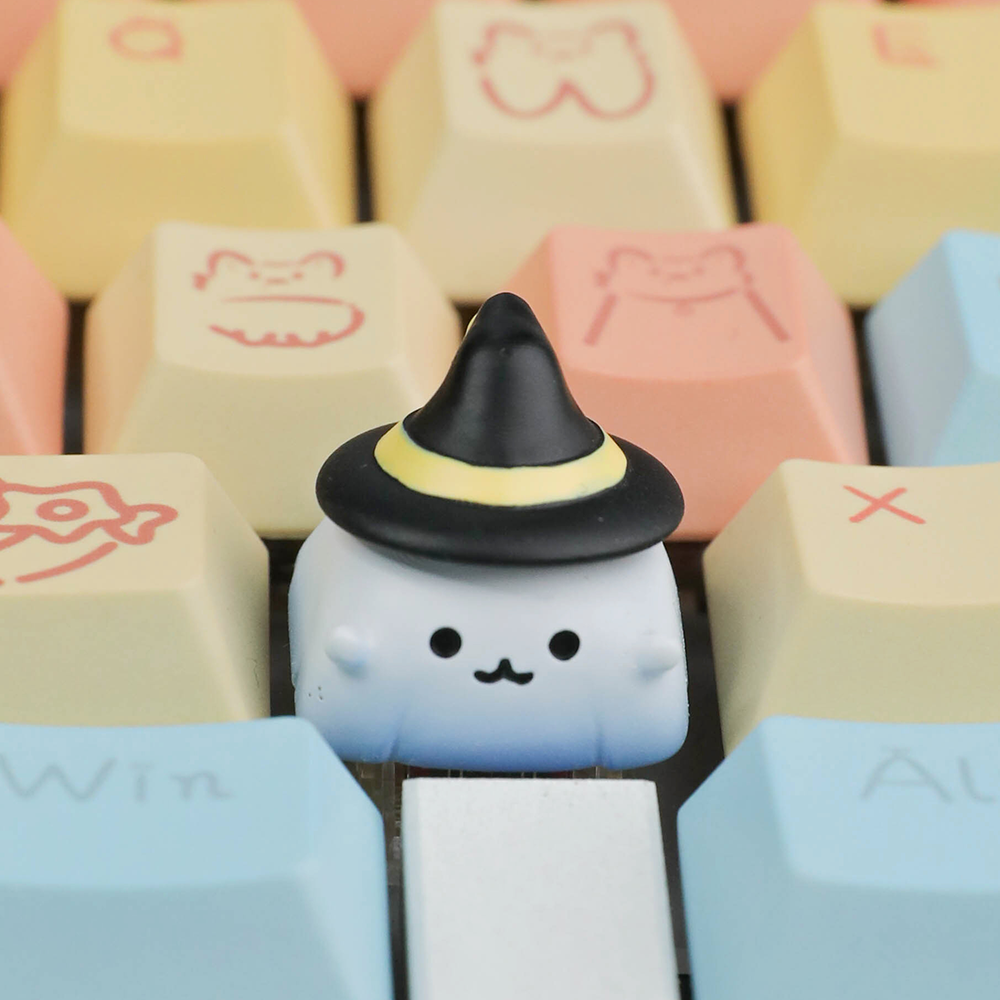 Halloween Ghost & Pumpkin Artisan Keycaps, Cute 3D Hand-Painted Custom Keycaps for Mechanical Keyboards