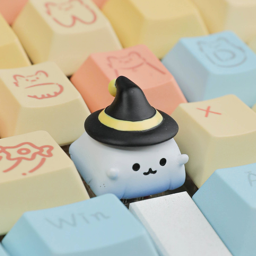 Halloween Ghost & Pumpkin Artisan Keycaps, Cute 3D Hand-Painted Custom Keycaps for Mechanical Keyboards