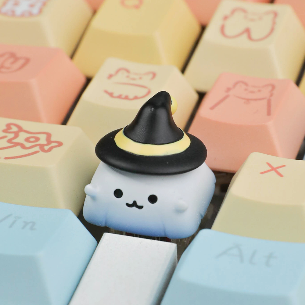 Halloween Ghost & Pumpkin Artisan Keycaps, Cute 3D Hand-Painted Custom Keycaps for Mechanical Keyboards