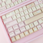 Cute Bunny & Dessert Themed PBT Keycap Set - Pastel Beige & Pink for Mechanical Keyboards