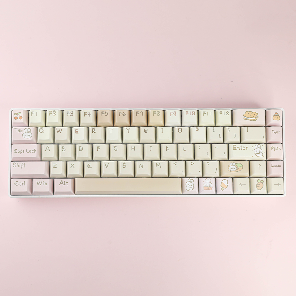 Cute Bunny & Dessert Themed PBT Keycap Set - Pastel Beige & Pink for Mechanical Keyboards