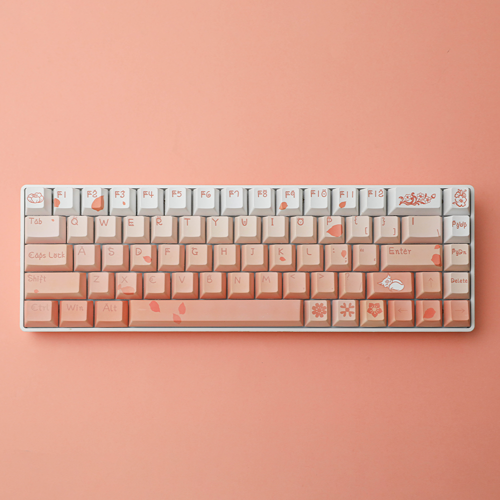 Cherry Blossom Gradient PBT Keycap Set, 132 Keys Dye-Sublimated Pink/White Keycaps for Mechanical Keyboards