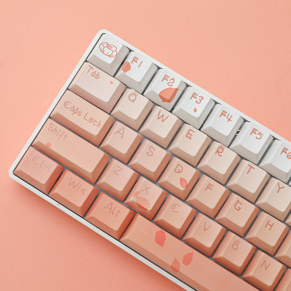 Cherry Blossom Gradient PBT Keycap Set, 132 Keys Dye-Sublimated Pink/White Keycaps for Mechanical Keyboards