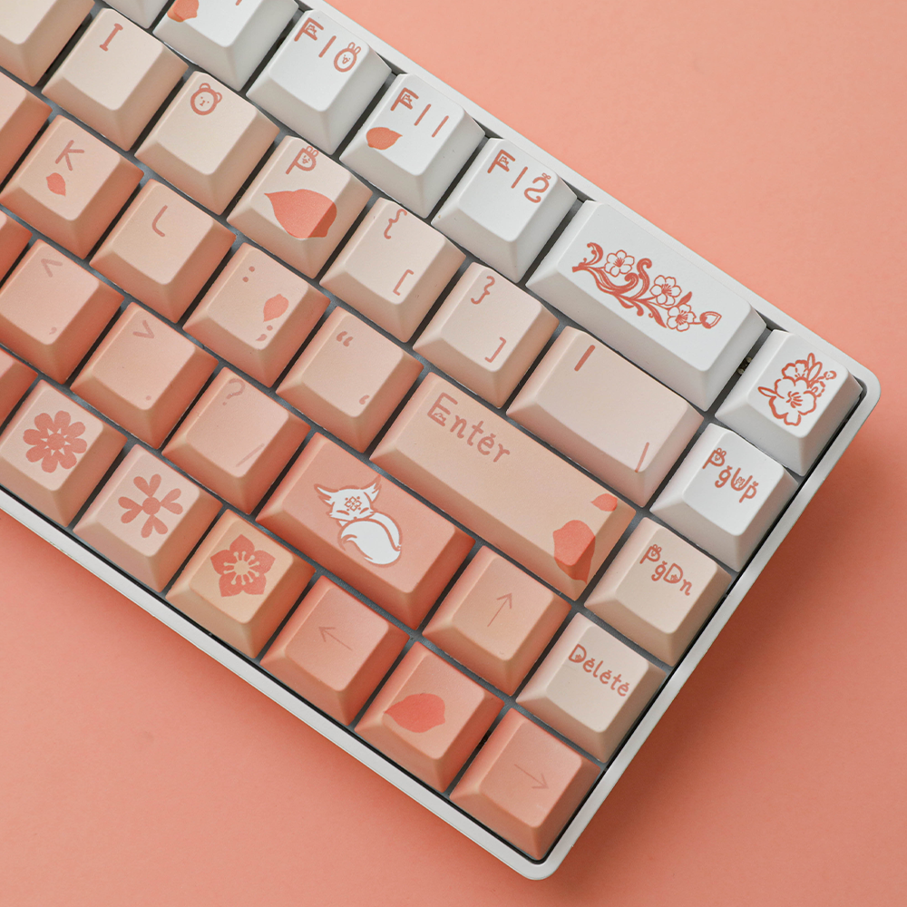 Cherry Blossom Gradient PBT Keycap Set, 132 Keys Dye-Sublimated Pink/White Keycaps for Mechanical Keyboards