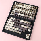 Cute Cat & Coffee Themed PBT Keycap Set - Brown Beige Tones for Mechanical Keyboards