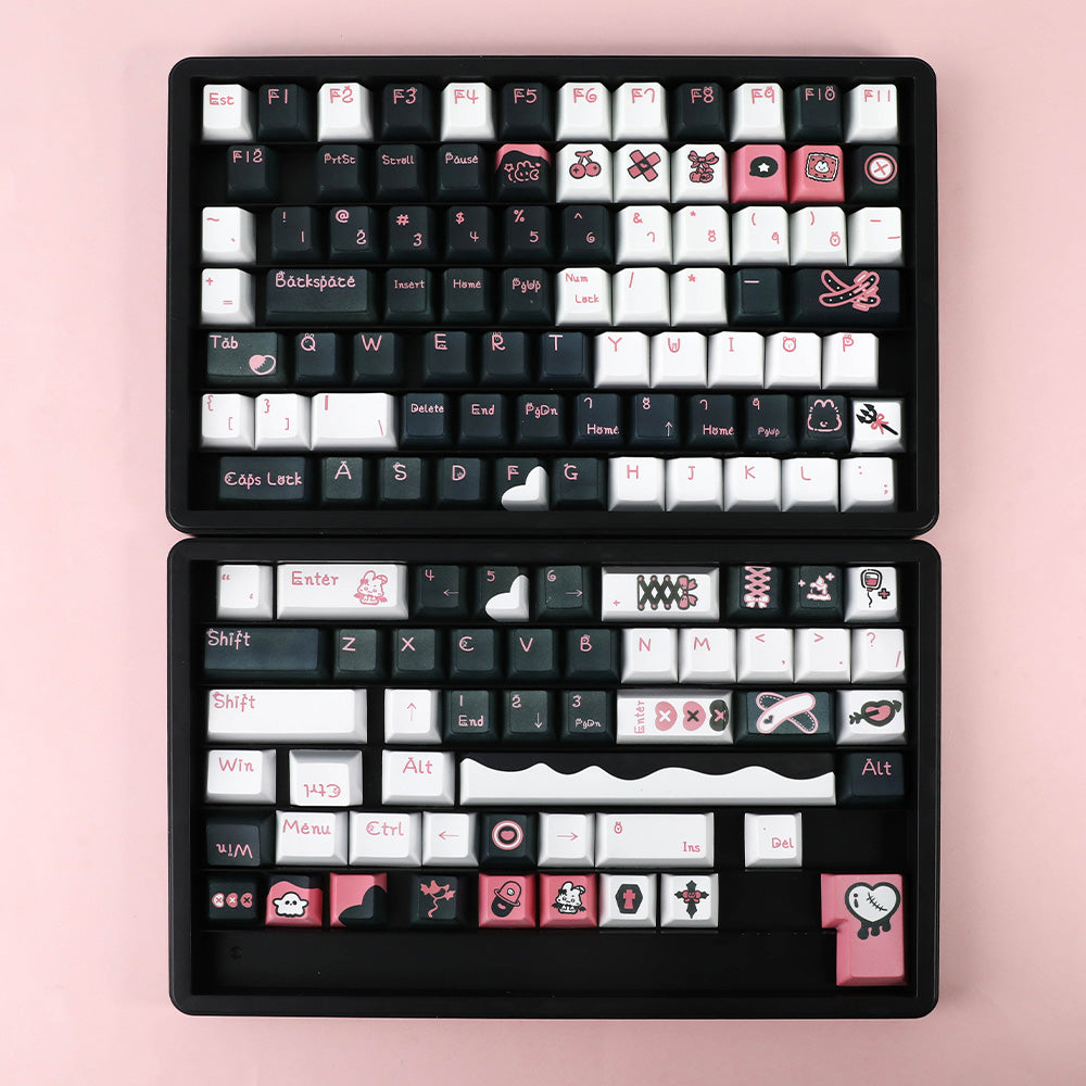 Grunge Cute Pink & Black PBT Keycap Set - Gothic Lolita Style for Mechanical Keyboards