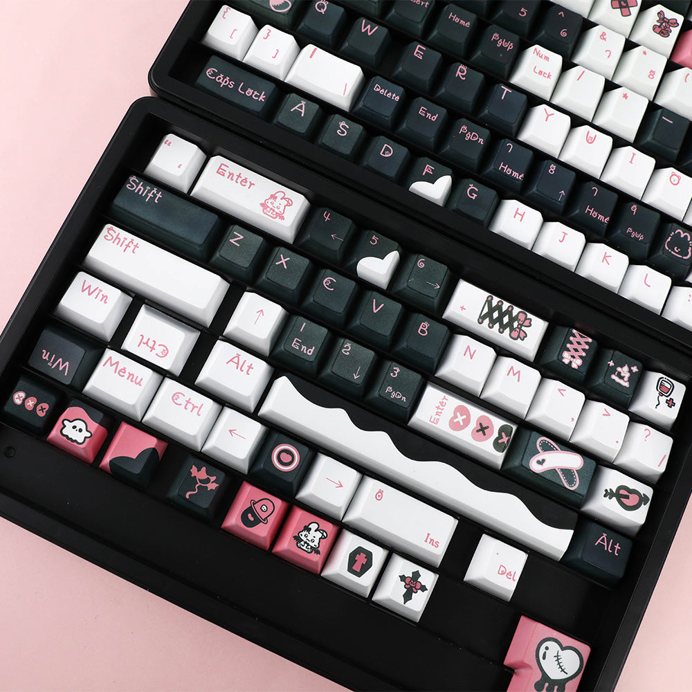 Grunge Cute Pink & Black PBT Keycap Set - Gothic Lolita Style for Mechanical Keyboards
