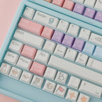 Pastel Space Adventure 142-Key PBT Dye-Sub Keycap Set, Cute Rocket & Planet Keycaps for Mechanical Keyboards