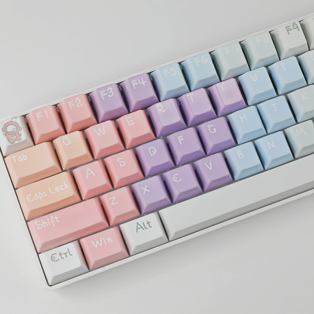 Pastel Space Adventure 142-Key PBT Dye-Sub Keycap Set, Cute Rocket & Planet Keycaps for Mechanical Keyboards