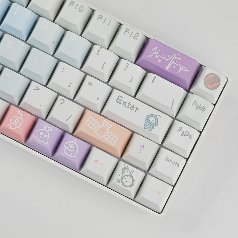 Pastel Space Adventure 142-Key PBT Dye-Sub Keycap Set, Cute Rocket & Planet Keycaps for Mechanical Keyboards