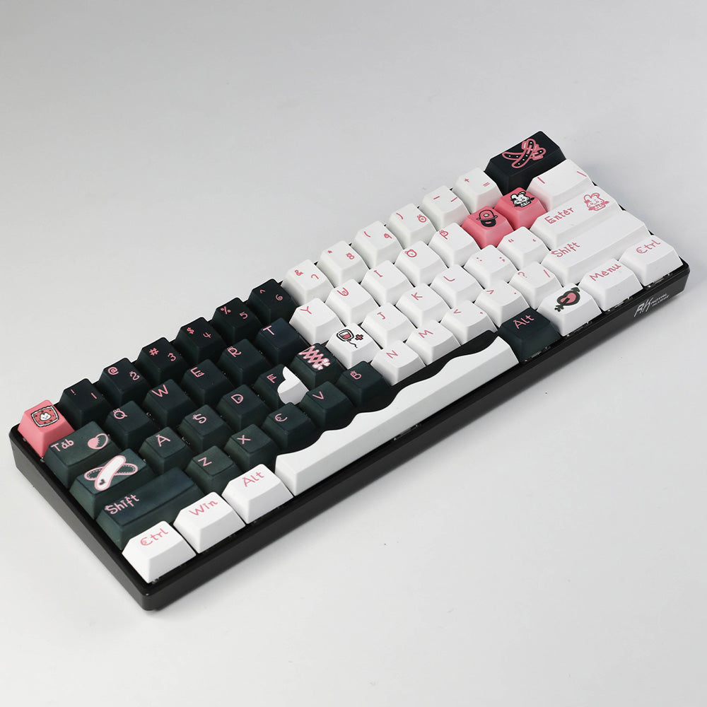 Grunge Cute Pink & Black PBT Keycap Set - Gothic Lolita Style for Mechanical Keyboards