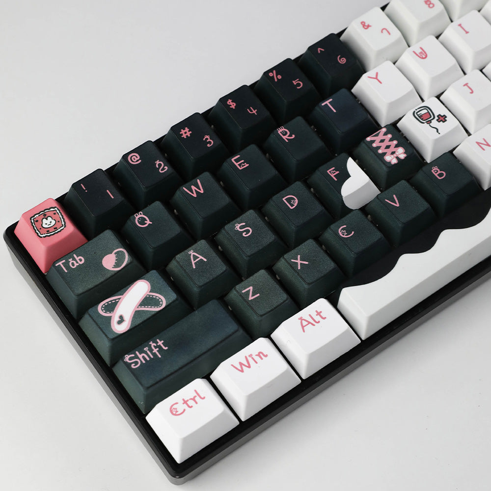 Grunge Cute Pink & Black PBT Keycap Set - Gothic Lolita Style for Mechanical Keyboards