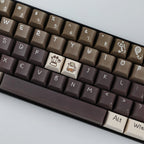 Cute Cat & Coffee Themed PBT Keycap Set - Brown Beige Tones for Mechanical Keyboards