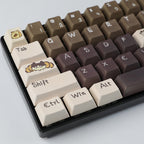 Cute Cat & Coffee Themed PBT Keycap Set - Brown Beige Tones for Mechanical Keyboards