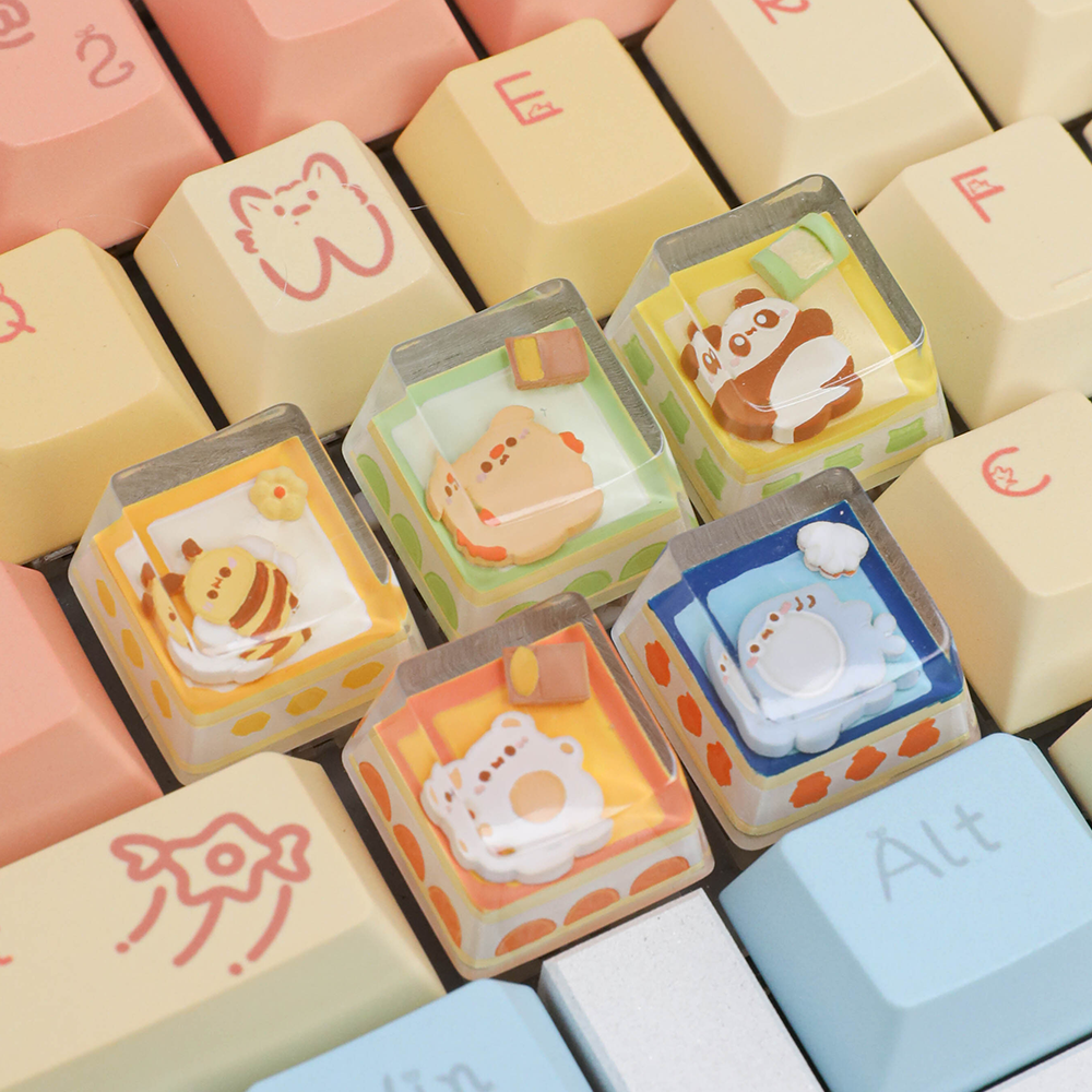 Cute Animal Bedroom Scene Resin Artisan Keycaps - 5 Kawaii Designs