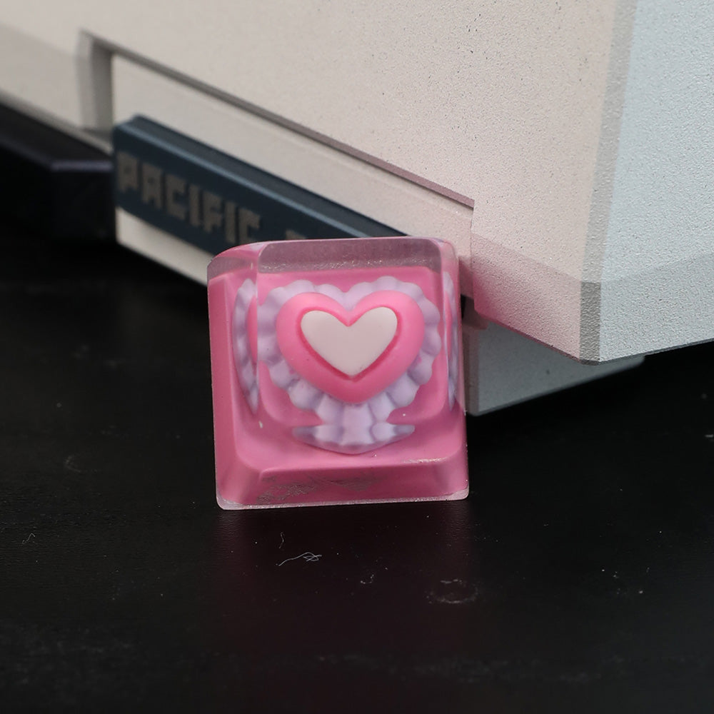 Kawaii Lace Heart Artisan Resin Keycap - Sweet Pink Lolita Style for Mechanical Keyboards